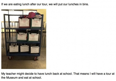 If we are eating lunch after our tour, we will put our lunches in bins.