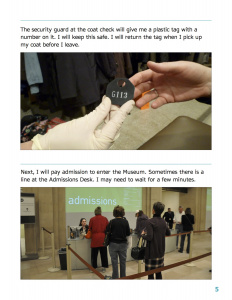 Receiving a tag for the coat check and getting in line at the admissions desk at The Metropolitan Museum of Art